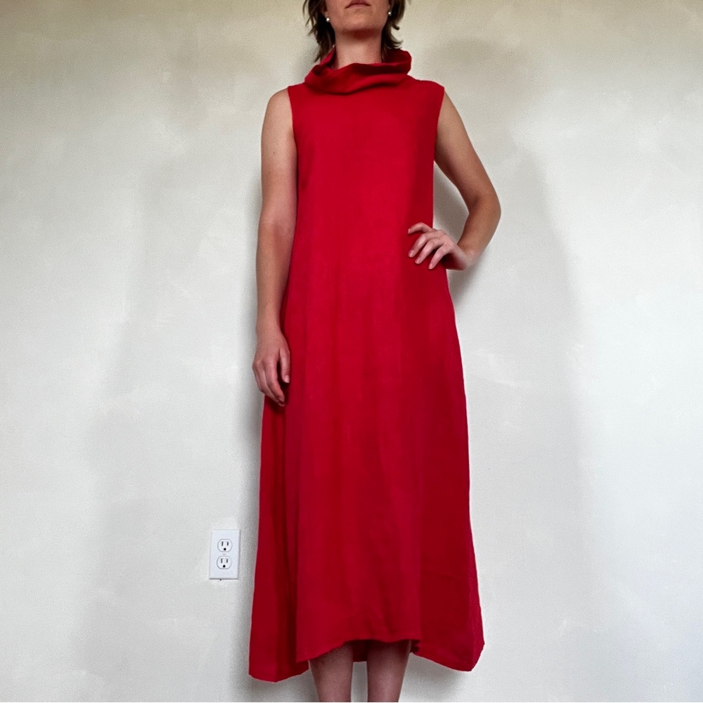 Red/Pink Sleeveless Cowl Neck Maxi Linen Dress